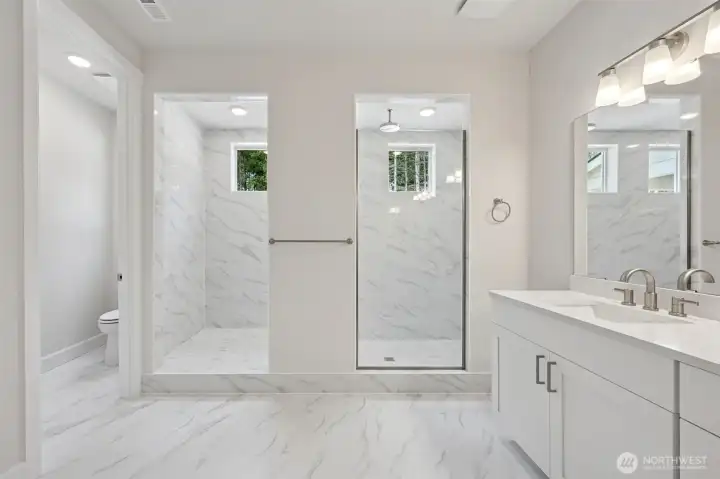 Main Floor Primary Bathroom with Walk-in Shower Main Floor Primary Bathroom with Walk-in Shower