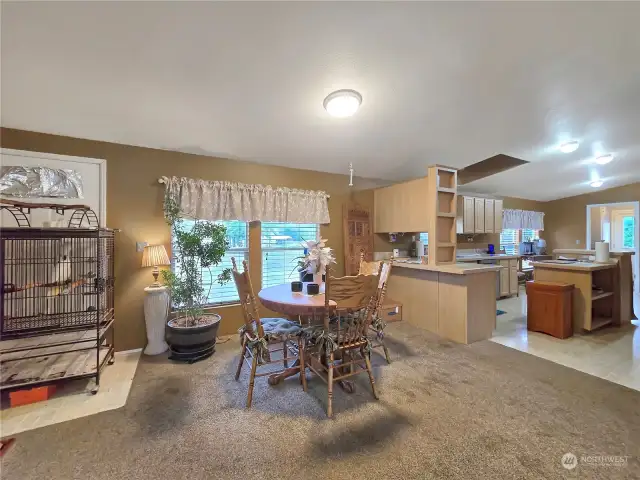 Second view of the dining area and front door.