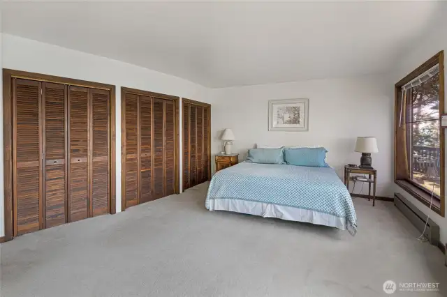 The primary bedroom offers lots of closet space.