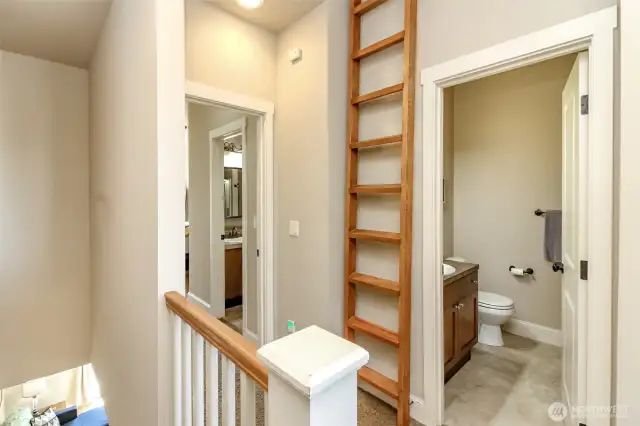 Ladder pulls out and you have access to the third level loft! It is the most amazing space!