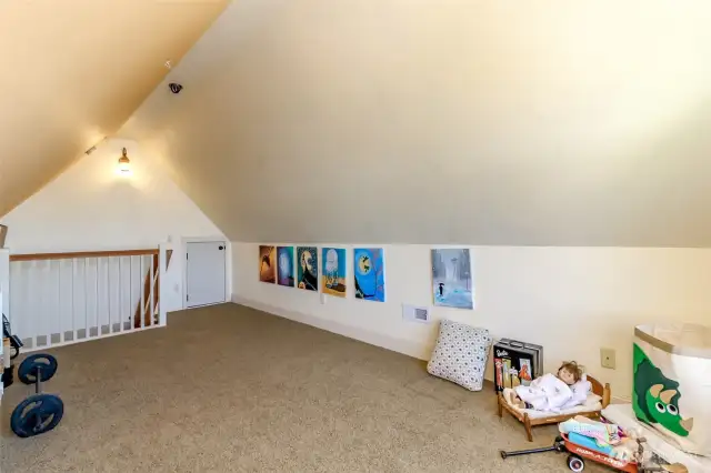 Huge loft can be an office, den, playroom! Furnace is housed in the little closet up here.
