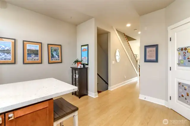 Upstairs you will find a spacious main living area - plenty of room for a dining table in the corner.