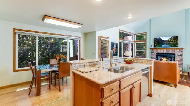The eating nook is oversized with extra room for a crafts table and more.  The view is gorgeous into the yard and beyond.  Well designed for privacy and serenity.