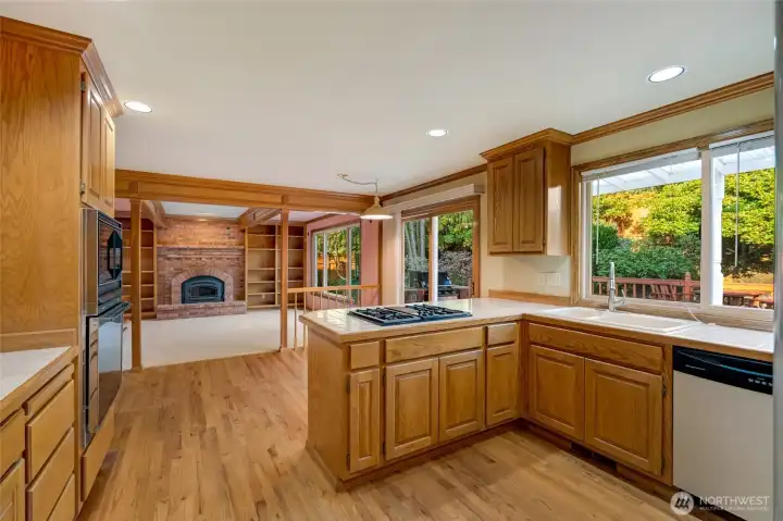 Large kitchen and den.