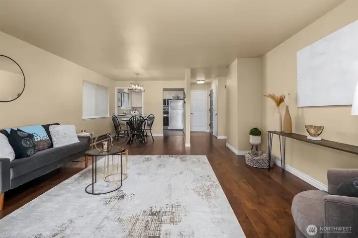 Open living room/dining room allows ample space for  entertaining friends and family.