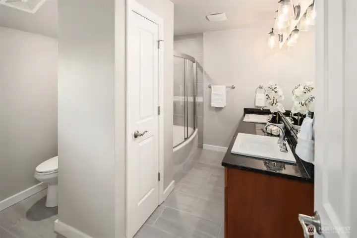 Renovated guest bathroom on the upper level.