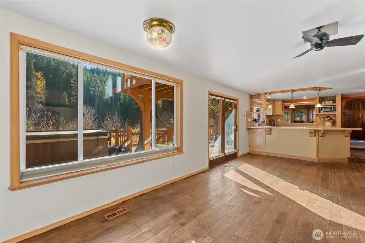 Huge windows to bring in all the river front beauty