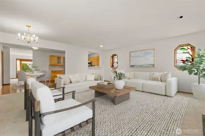 Looking from the corner of the sliding doors to outside (virtually staged)