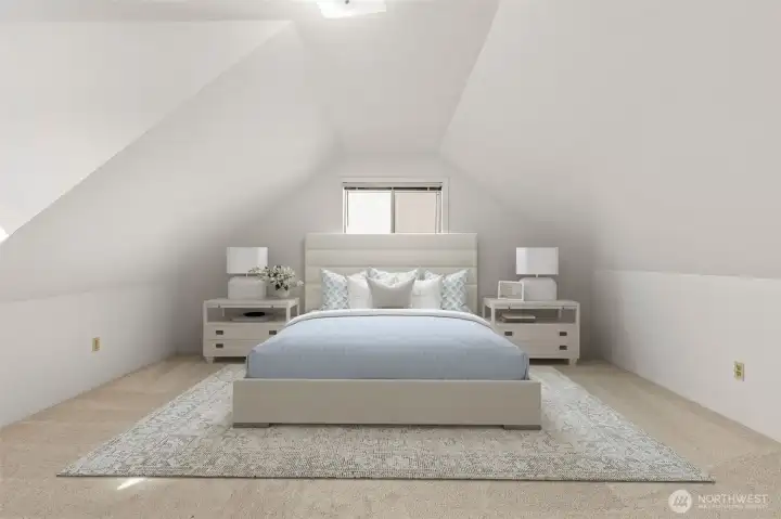 Same upstairs bedroom - virtually staged.