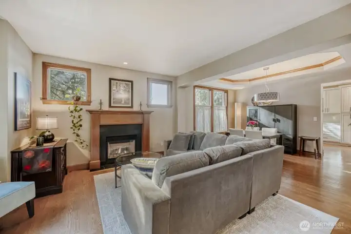 notice the gas fireplace  which makes for a wonderful centerpiece