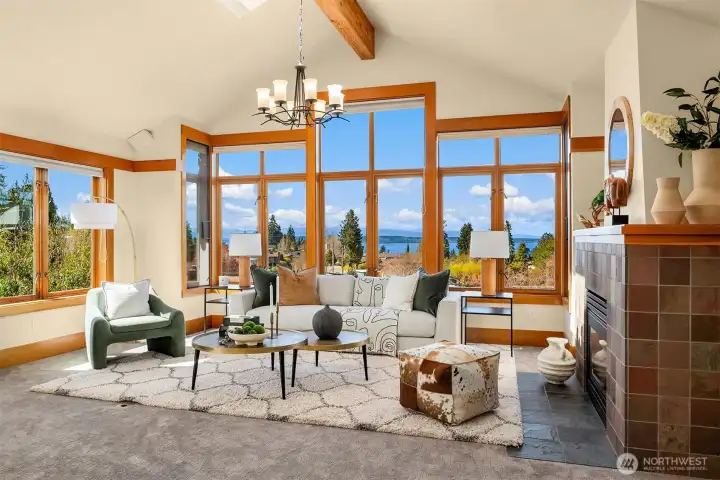 Great room facing the Sound & mountains