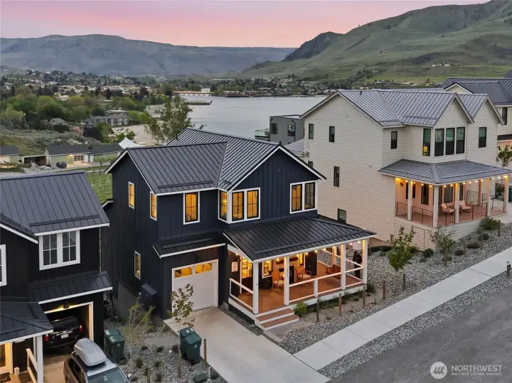 Exterior twilight view looking east over Lake Chelan.