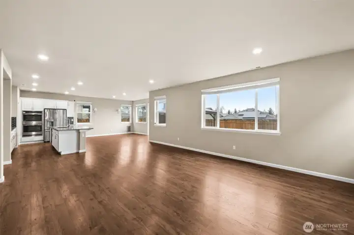 Great room looking towards kitchen and dining