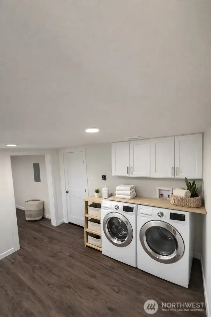Virtually Staged Washer and Dryer Room in Basement