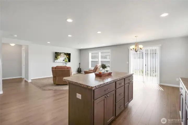 View of living area from back corner of the kitchen.