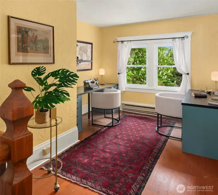 Office nook upstairs faces west. Convenient and cute!