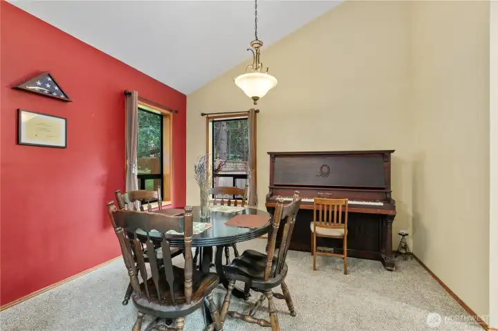 The formal dining room is just off the kitchen