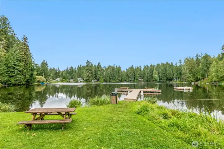 One of the docks is just beyond a picnic area