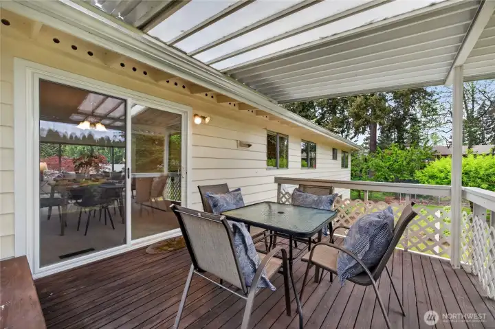 Sliding doors lead out to the large covered deck.  Great for year round BBQs and meals.