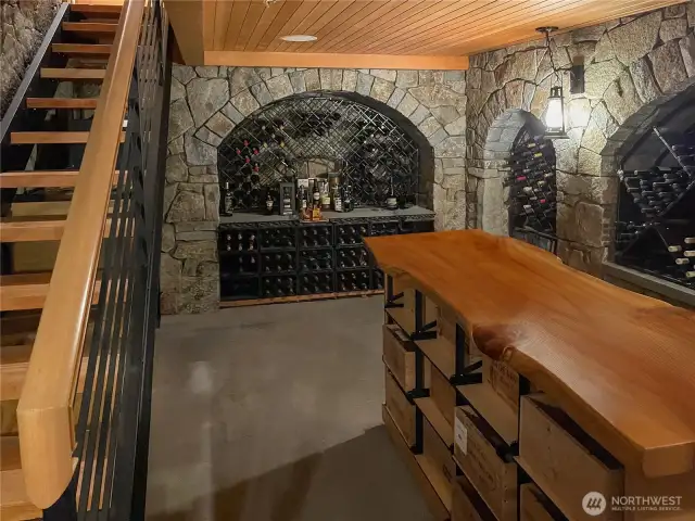 The wine cellar and tasting room hold over a thousand bottles.