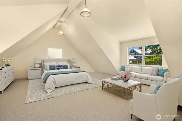 This room with ½ bath above the garage could serve as a separate office or flex space. Virtually staged.
