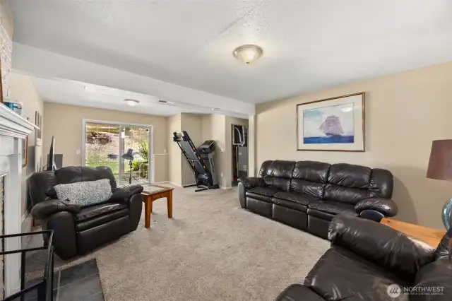 Large family room with slider access, features private entry and access to the backyard patio.