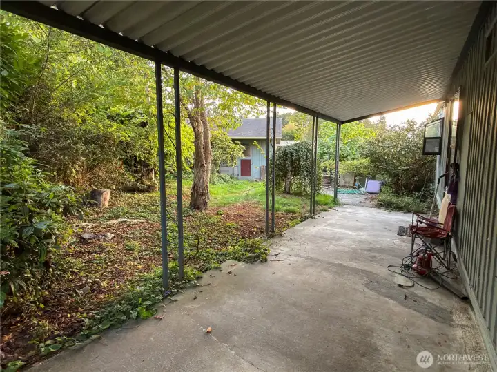 Backyard covered patio.