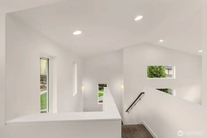 Open layout to living room and kitchen area