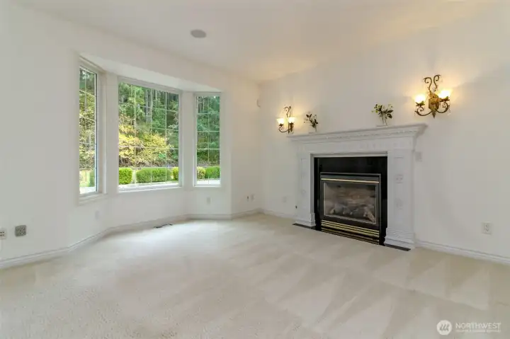 Left of entrance, living room