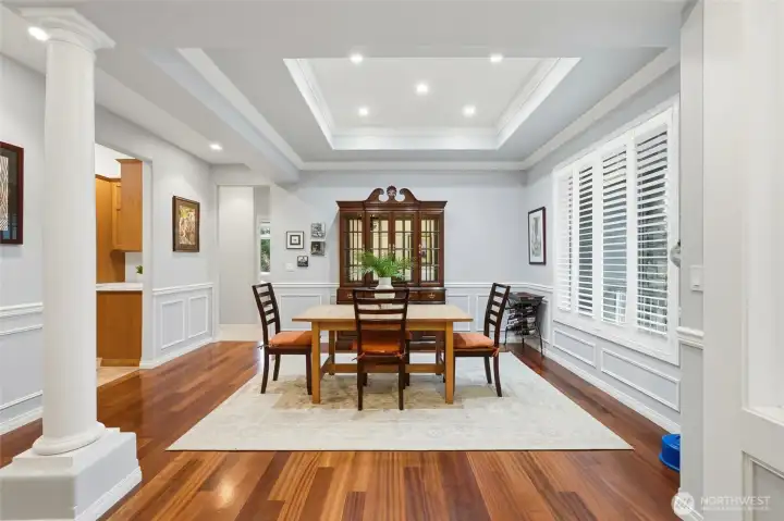 Gorgeous formal dining with elegant hardwood floors.