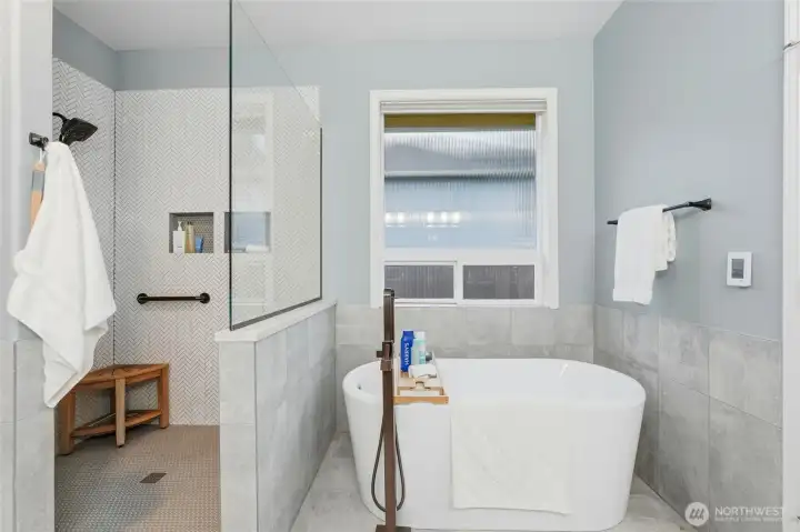 Separate soaking tub—perfect for relaxing and unwinding.