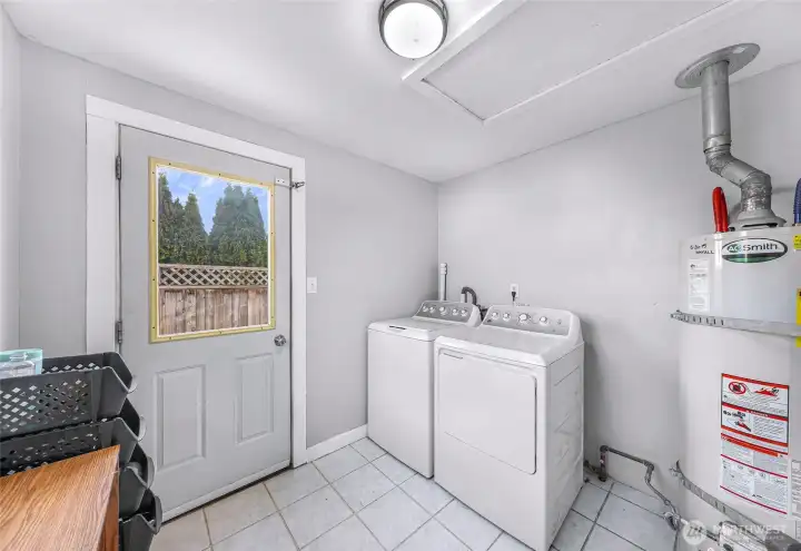 Laundry room and back door to parking area and patio.