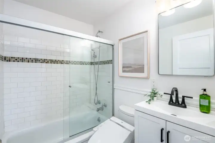 Enjoy the refreshed bathroom with new vanity.