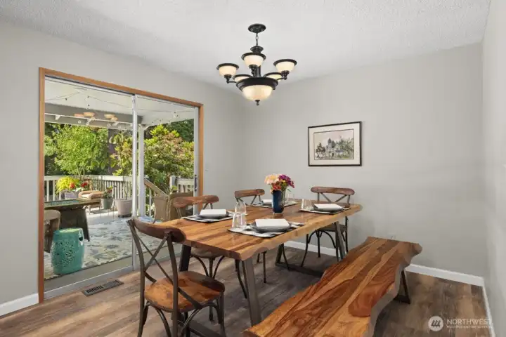 Dining room with slider to covered porch Dining room with slider to covered porch