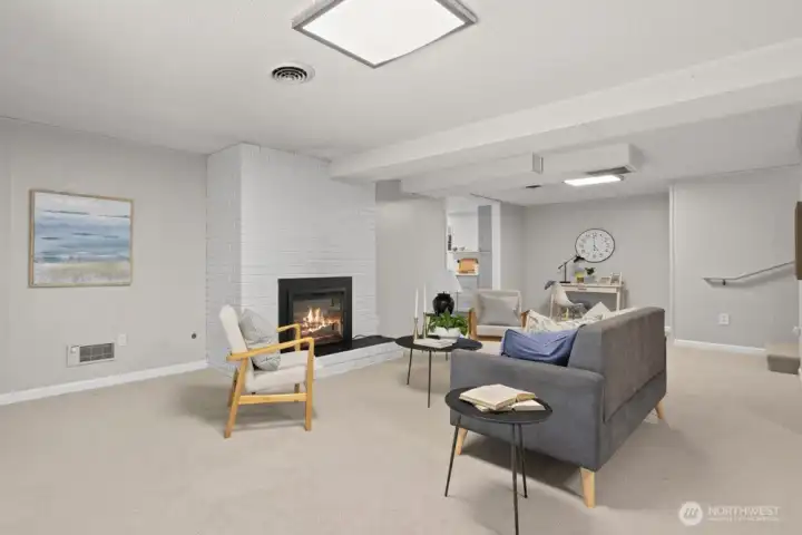 Basement living room with fireplace Basement living room with fireplace