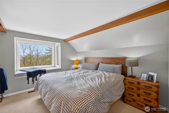 Primary bedroom with lovely views to the east towards Fidalgo Bay