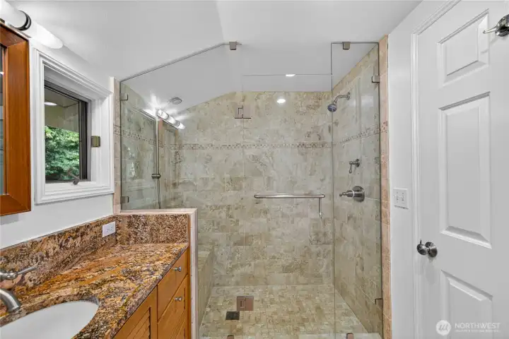 Upstairs 3/4 bathroom with dual-headed shower