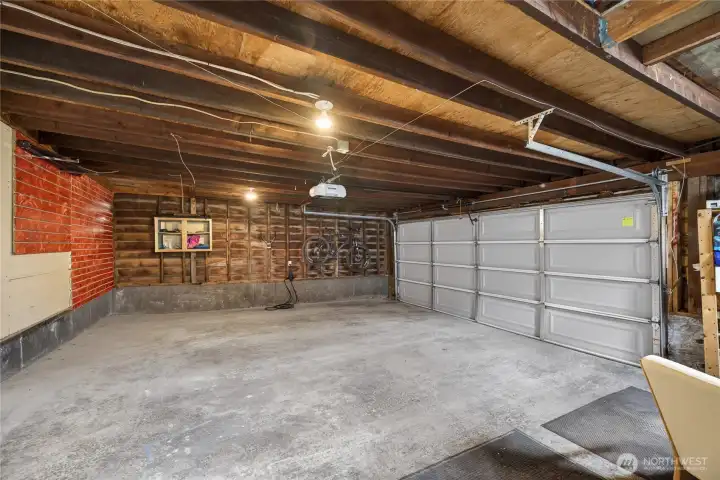 View of two-car garage