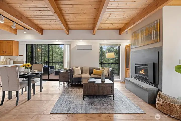 Open floor plan with lake views