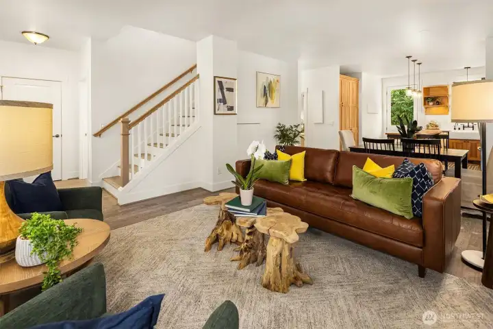 Another perspective of this room looking towards both the entry and the kitchen.
