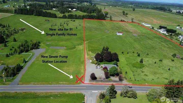 See supplements for information on new Sewer Pump Station and new subdivision to include a mix of 91 homes on adjacent property. Lines are approximate.