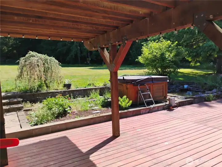Lovely covered area on the deck for out door enjoyment.