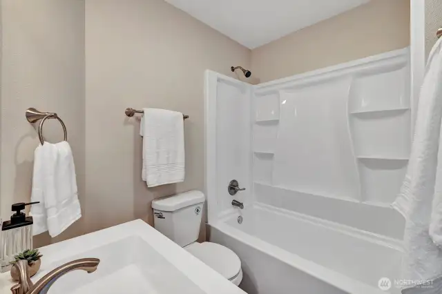 Freshly refinished bathroom upstairs