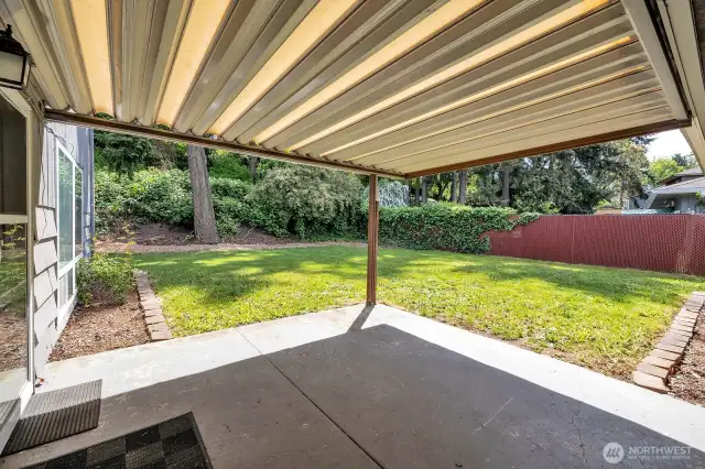 Covered patio in backyard