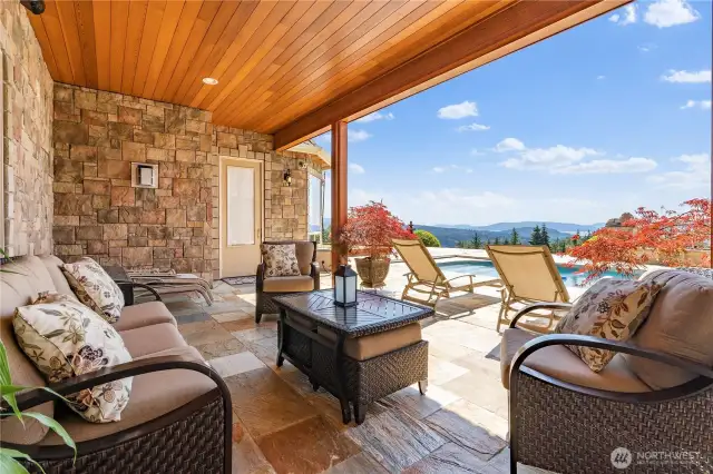 One of the covered outdoor living spaces for year-round enjoyment