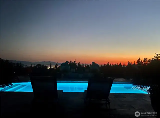 Enjoy the evening sunsets with the LED pool lights, city lights and bay views.
