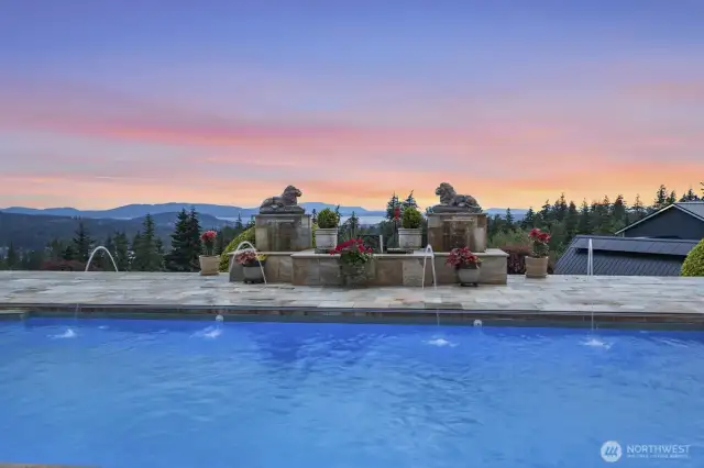 The pool has an LED light show that looks breathtaking in the evening