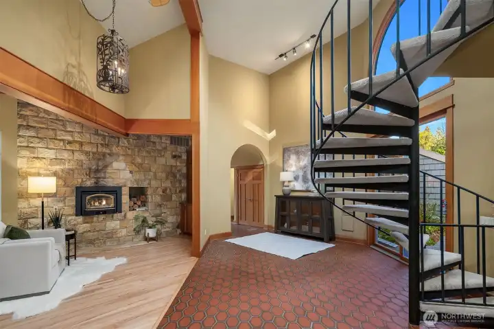 Grand entry with soaring ceilings and abundance natural light