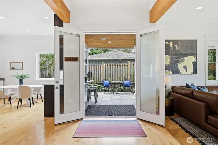 South side patio for BBQ and covered casual dinners.