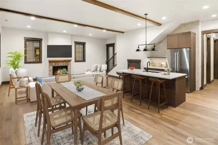 Chef's island kitchen with additional dining space. Chef's island kitchen with additional dining space.